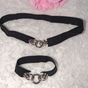 Chrome Hearts Ribbon Black and Silver Jewelry Choker Bracelet Upcycled Set